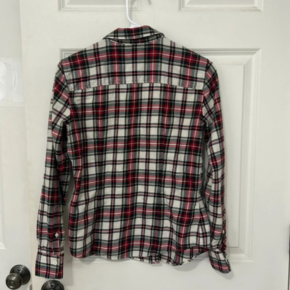 346 Brooks Brothers women’s plaid flannel shirt size 2 cream button down top - Picture 3 of 5